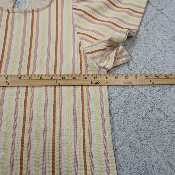 Madewell Shirt Women's S Beige Afterglow Red Stripe Texture Flutter Crop Top - Picture 2 of 8